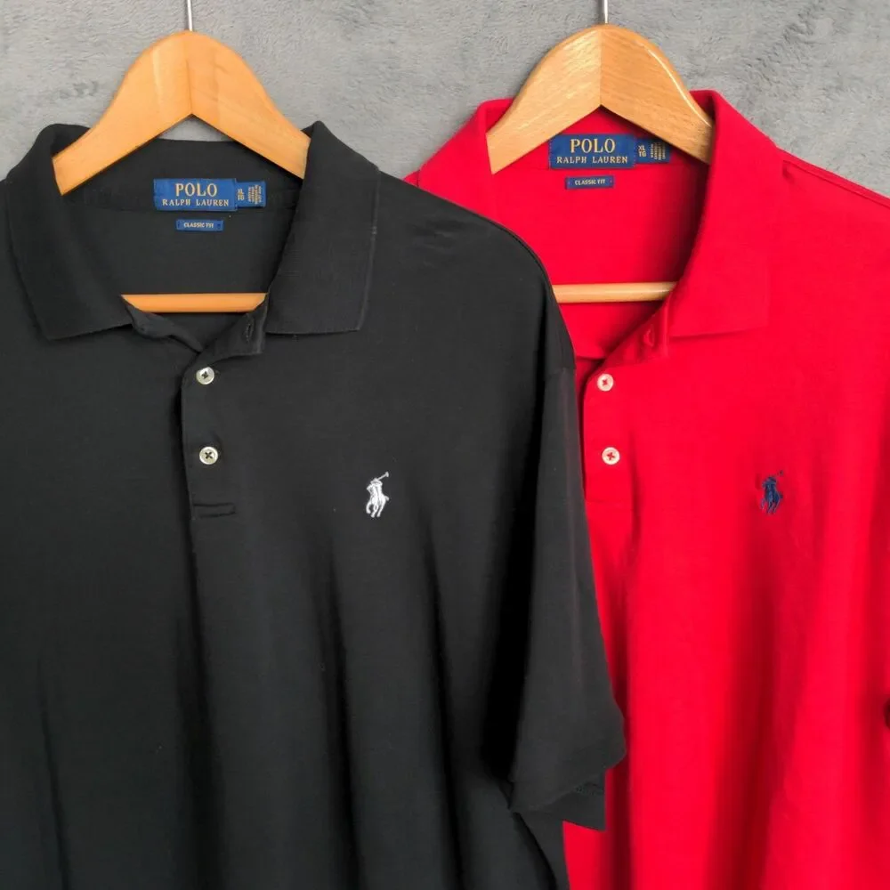 Lot Of 2 Polo Ralph Lauren Polo Shirts Men's XL Black Red Classic Fit Preppy